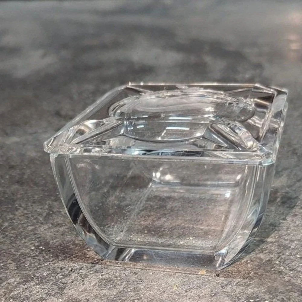 Vintage Val St Lambert Signed Cut Crystal Squirrel Trinket Box Paperweight Decor